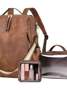 Leather Laptop Backpack for Women, 15.6 Inch Travel Computer Bag